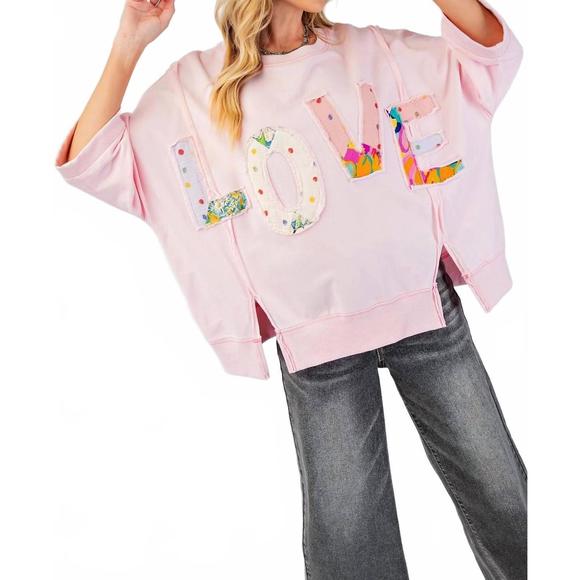 EASEL Tops - NEW EASEL love patch pullover top in cotton pink